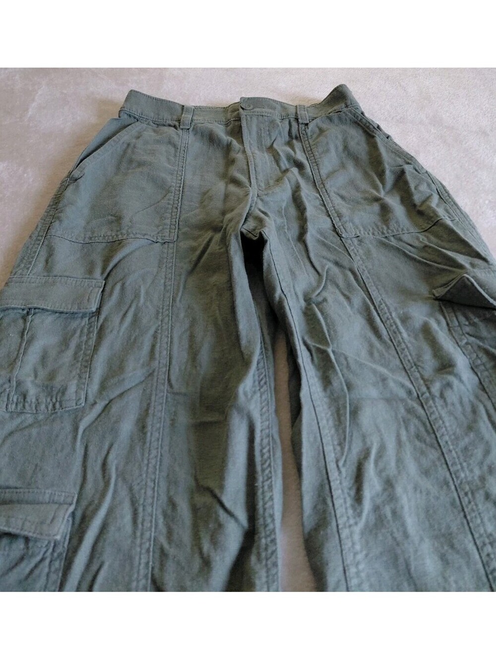 Hollister Womens Size Small Ultra High Rise Baggy Cargo Pants Linen Blend Green - Picture 6 of 9
